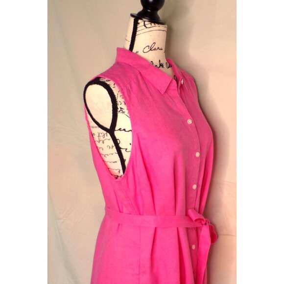 🆕TOMMY BAHAMA Two Palms Linen Shirt Dress Belted Pockets Pink Coral Large - Picture 6 of 10